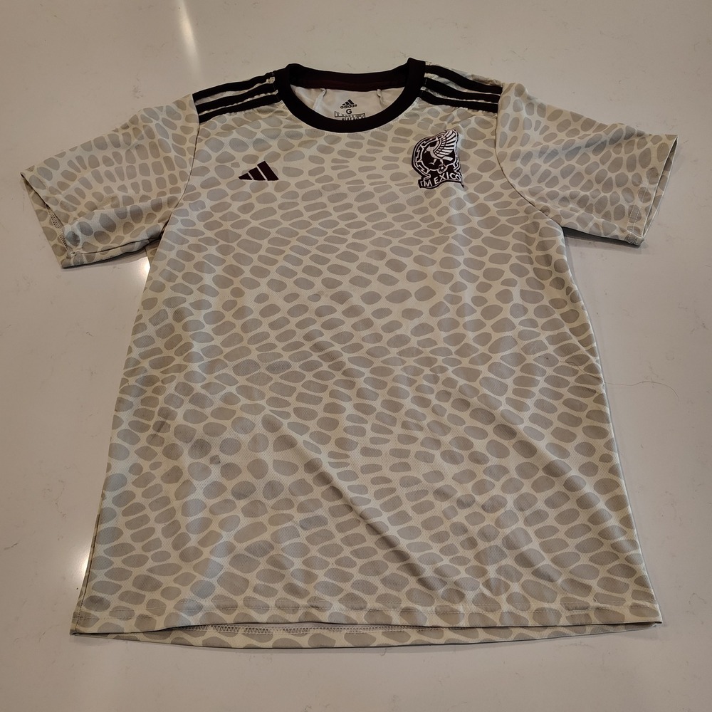 Adidas Mexico National Team Soccer Jersey Cream Grey Patterned Large/Grande